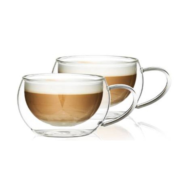 LUCIANO DOULBLE WALL GLASS CUP SET WITH HANDLE 270ML