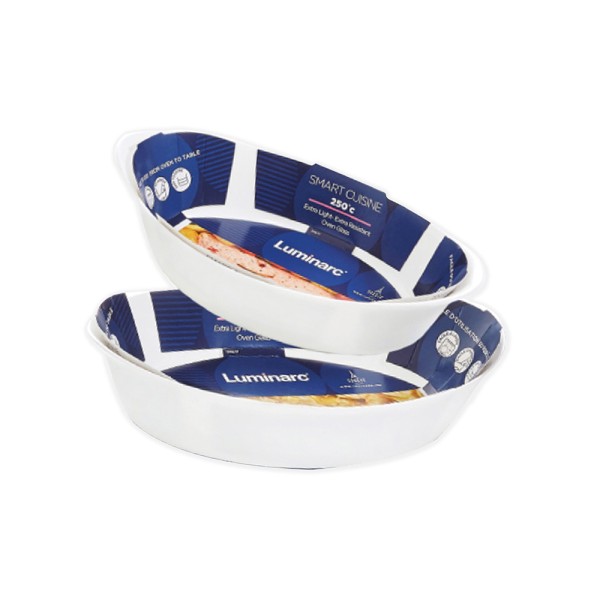 LUMINARC CARINE OVEN OVAL OPAL DISH SET WHITE 32+38CM
