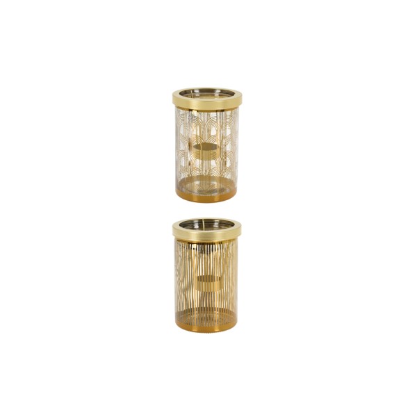 KOOPMAN TEALIGHTHOLDER GOLD W SHADES 2 MIX