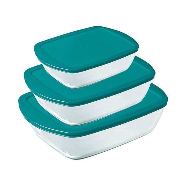 PYREX ROASTER SET W GREEN LID 0.4 1.2 2.5L