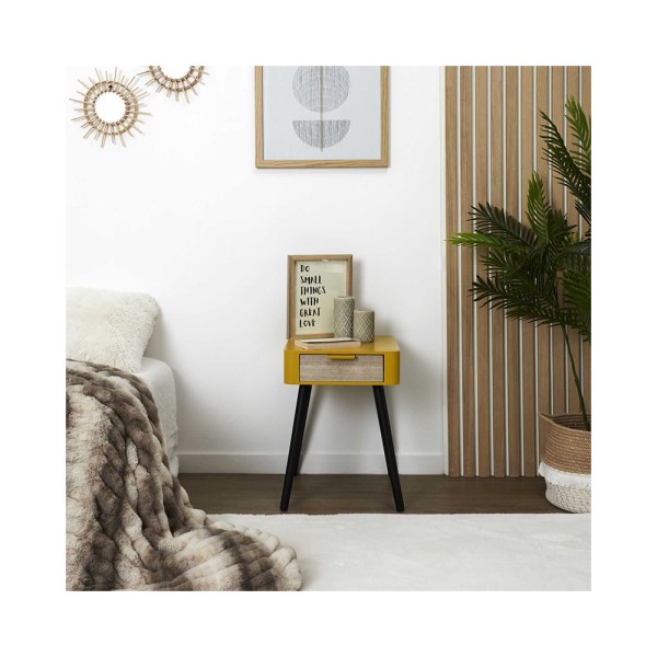 HD FACTORY BEDSIDE DRAWER IN YELLOW MUSTARD WOOD PATCHWORK