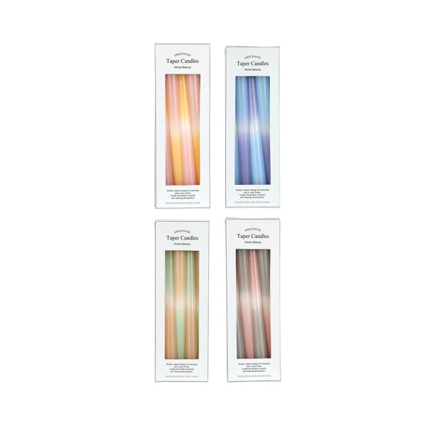 HARD GOODS DINNER CANDLE WAVED COLORS 25CM 4ASS SET