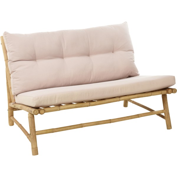 HARD GOODS LOUNGE BENCH BAMBOO WITH CUSHIONS OFF WHITE