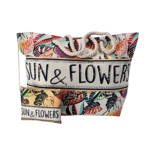 AD TREND FABRIC BEACH BAG WITH CLUTCH BAG AND ROPE HANDLES