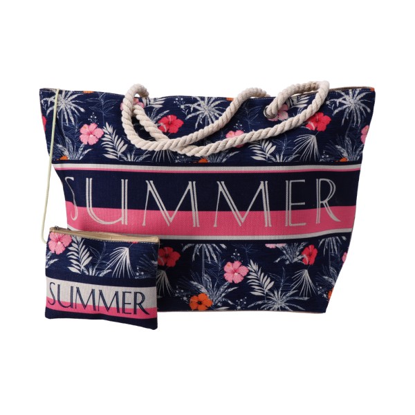 AD TREND FABRIC BEACH BAG WITH CLUTCH BAG AND ROPE HANDLES