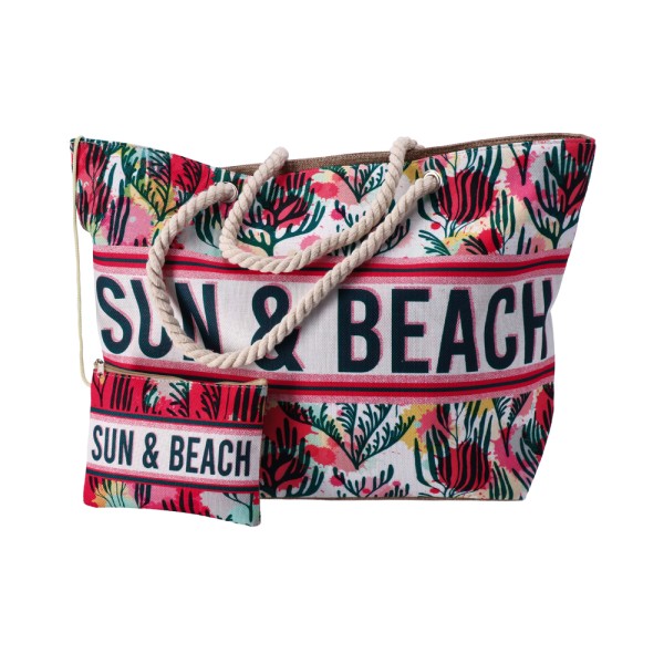 AD TREND FABRIC BEACH BAG WITH CLUTCH BAG AND ROPE HANDLES