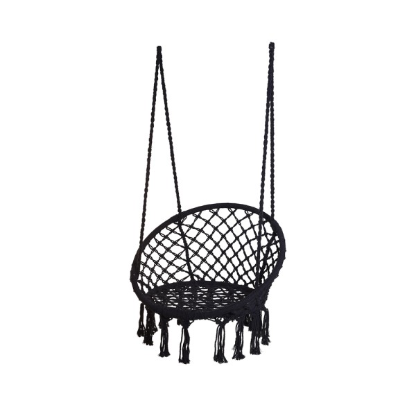 KOOPMAN HANGING ROPE CHAIR ROUND BLK W FRINGE