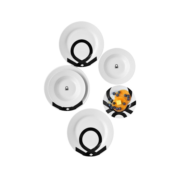 BENETTON PORCELAIN DINNER SET BLACK AND WHITE
