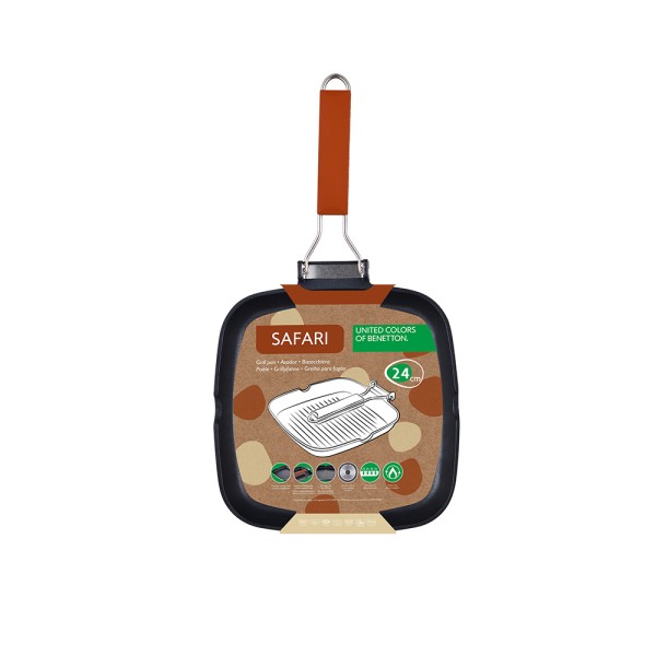 BENETTON CAST ALUMINIUM GRILL PAN W FOLDABLE HANDLE
