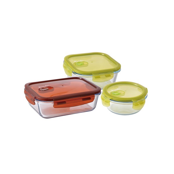 BENETTON GLASS FOOD STORAGE SET MIXED SHAPES 400+800+1000ML