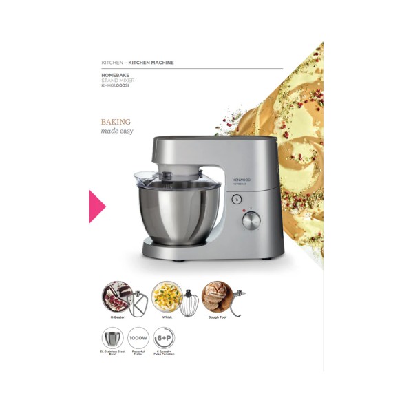 KENWOOD KITCHEN MACHINE 1000W 6SPD BEATER+WHISK+DOUGH