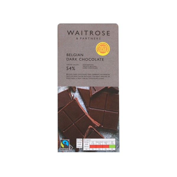 WAITROSE 54PCENT BELGIAN DARK CHOCOLATE