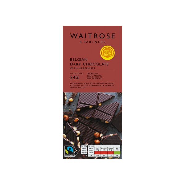 WAITROSE BELGIAN DARK CHOC WITH HAZELNUTS