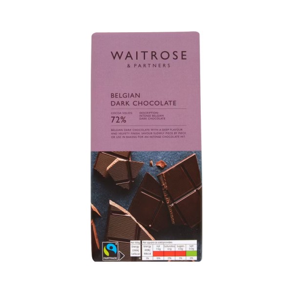 WAITROSE 72PCENT BELGIAN DARK CHOCOLATE