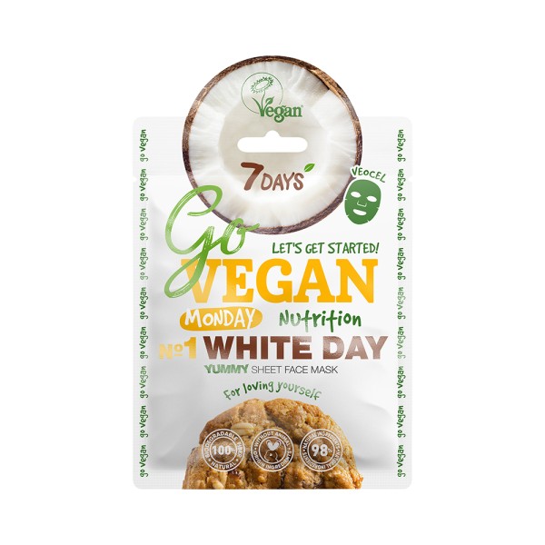 GO VEGAN GO VEGAN YUMMY SHEET FACE MASK MONDAY WHITE DAY