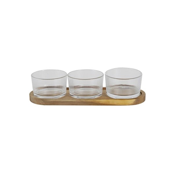 HD FACTORY APERITIF SET ACACIA GLASS BOWL X3