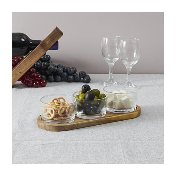 HD FACTORY APERITIF SET ACACIA GLASS BOWL X3