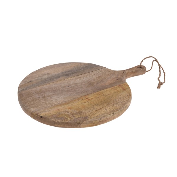 ROUND SERVING BOARD W HANDLE NATURAL WOOD