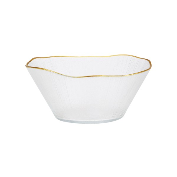 HARD GOODS GLASS SERVING BOWL W GOLDEN RIM