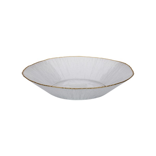 GLASS SERVING BOWL W GOLDEN RIM