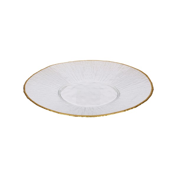 HARD GOODS GLASS DINNER PLATE W GOLDEN RIM