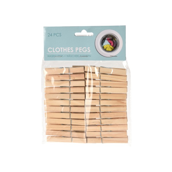 BATHROOM SOULTIONS CLOTHES PEGS WOOD 24PCS