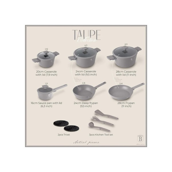 BERLINGER HAUS COOKWARE SET MATT TAUPE NONSTICK