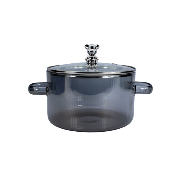 LUCIANO GLASS POT STRIPE GREY W.BEAR TOP