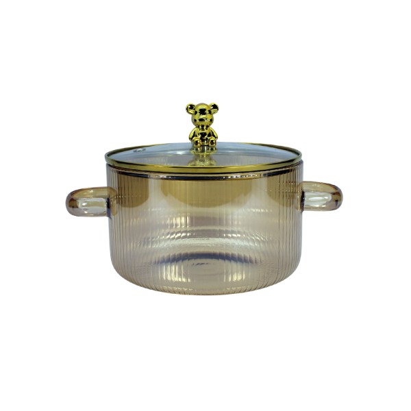 LUCIANO GLASS POT STRIPE GOLD W.BEAR TOP