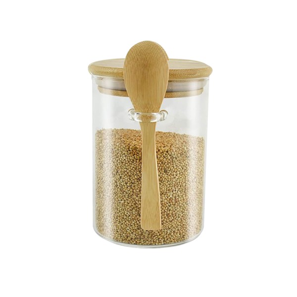 360 GLASS JAR W.WDN LID +SPOON