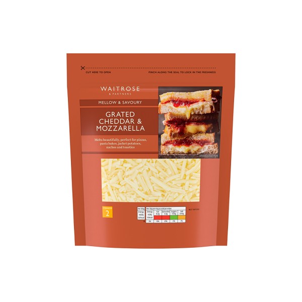 WAITROSE GRATED CHEDDAR AND MOZARELLA
