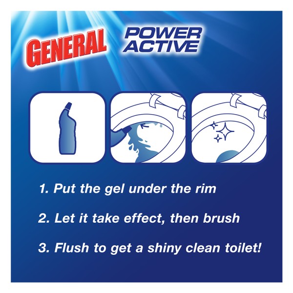 General Lavatory Power active Gel, Toilet Cleaner Liquid, Pine Scent, Air Freshener Effect, 750 ml 