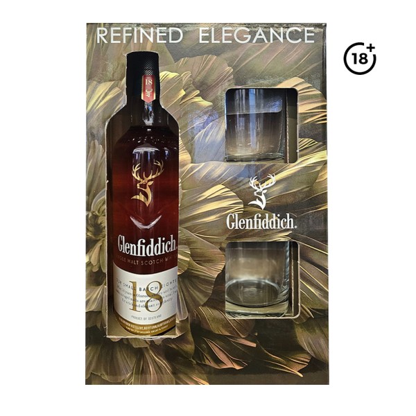 GLENFIDDICH SINGLE MLT SCTCH WHISKY 18Y + 2 SHORT GLASSES