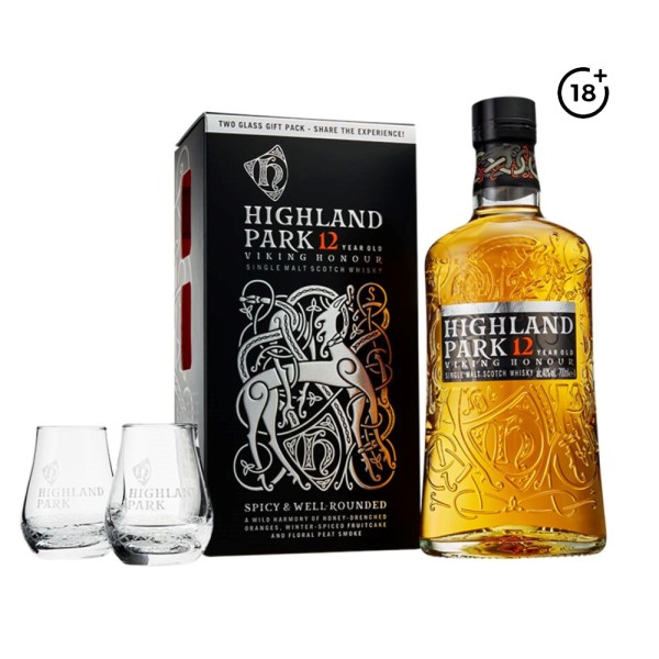 HIGHLAND PARK SINGLE MALT SCOTCH WHISKY 12Y+2GLASSES
