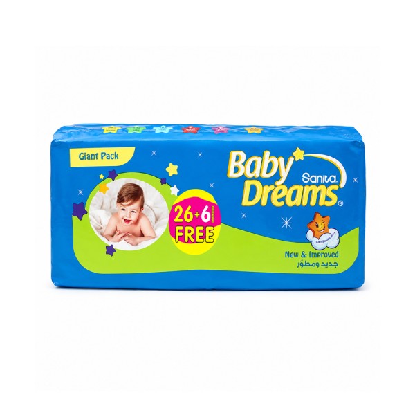 BABY DREAMS BABY DIAPERS GIANT XX-LARGE 18KG SIZE 6  26+6FREE