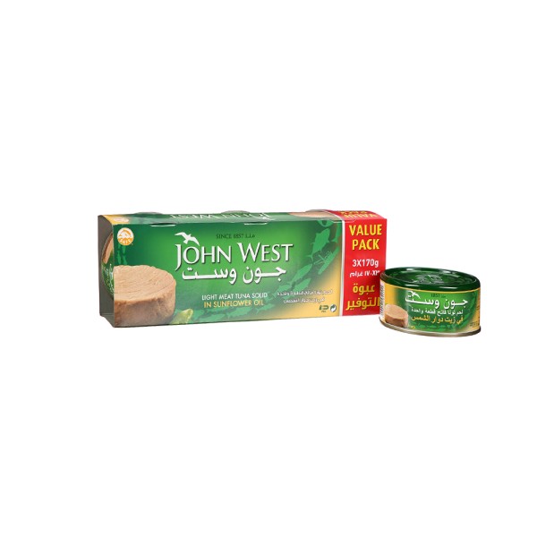 JOHN WEST 3xWHITE MEAT TUNA SOLID IN OIL AT SP