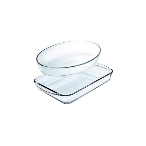 PYREX GLASS OVEN SET RECT 40x27+OVAL 30x21CM 2L+3.7L