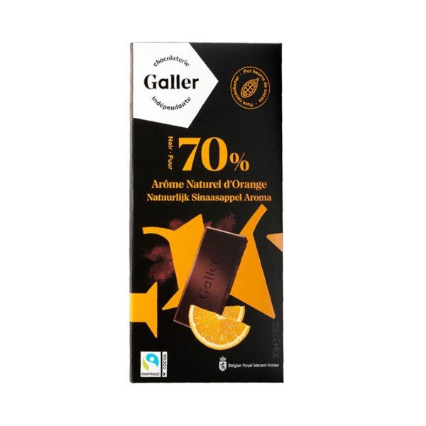 GALLER CHOC TABLET NOIR 70PCENT ORANGE