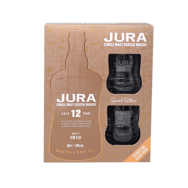 JURA 12 YEARS WHISKY + 2 GLASSES 