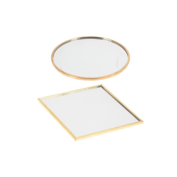 AMBIANCE CANDLE PLATE MIRROR 10CM GOLD RIM MIXED DESIGN 2AS