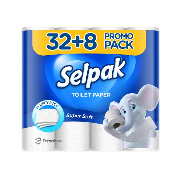 SELPAK TOILET PAPER SUPER SOFT 3 PLY UNSCENTED 32+8 FREE