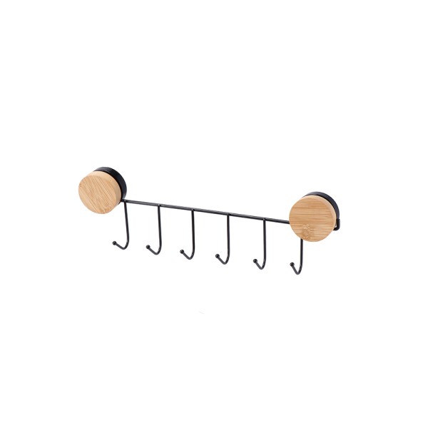 AD TREND IRON AND BAMBOO HANGER WITH SUCTION CUPS 6 HOOKS