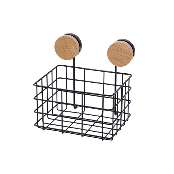 AD TREND IRON AND BAMBOO WALL BASKET WITH SUCTION CUPS