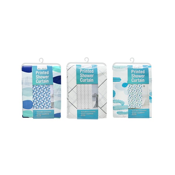 HARD GOODS SHOWER CURTAIN PRINTED 3ASST