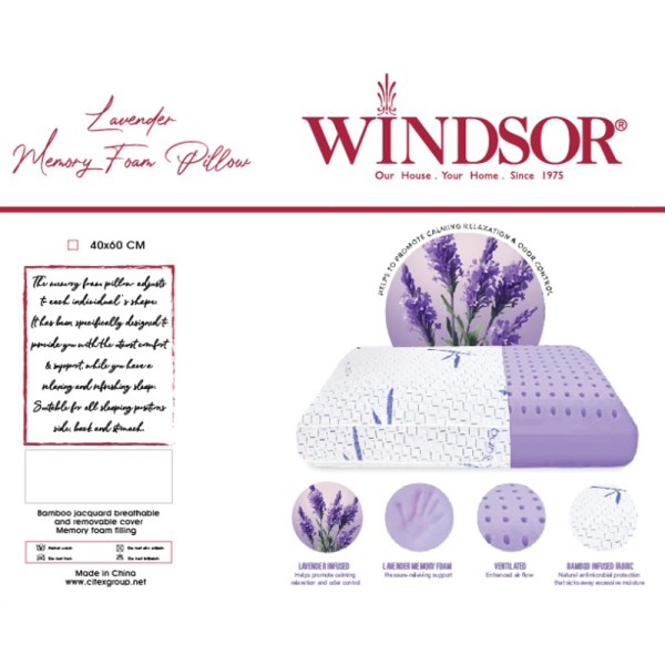 WINDSOR SP PILLOW MEMORY FOAM LAVENDER