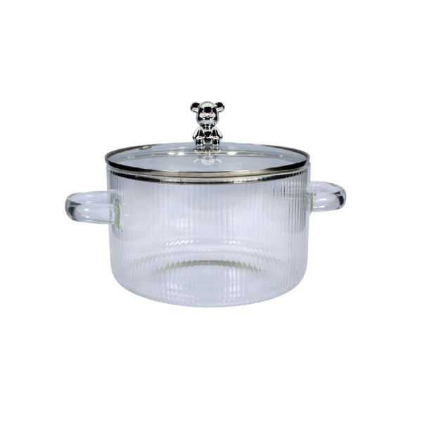 LUCIANO GLASS POT STRIPE CLEAR W.BEAR TOP