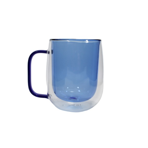 LUCIANO DOUBLE WALL GLASS MUG INNER BLUE 