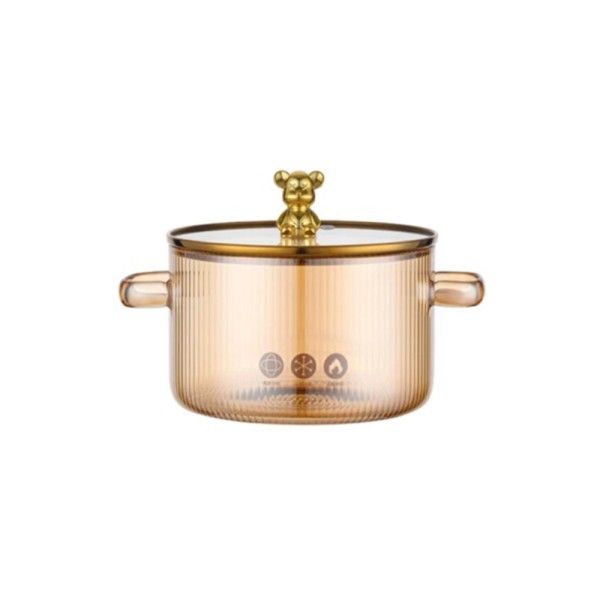 LUCIANO GLASS POT STRIPE GOLD W.BEAR TOP