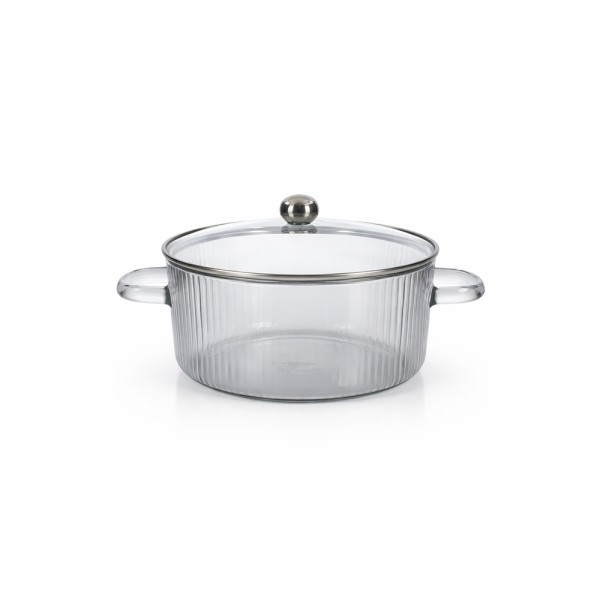 LUCIANO GLASS POT STRIPE GREY W.ROUND TOP