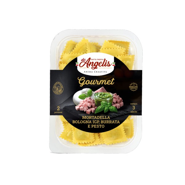 ANGELIS GOURMET RAVIOLI MORTADELLA BURRATA E PESTO 